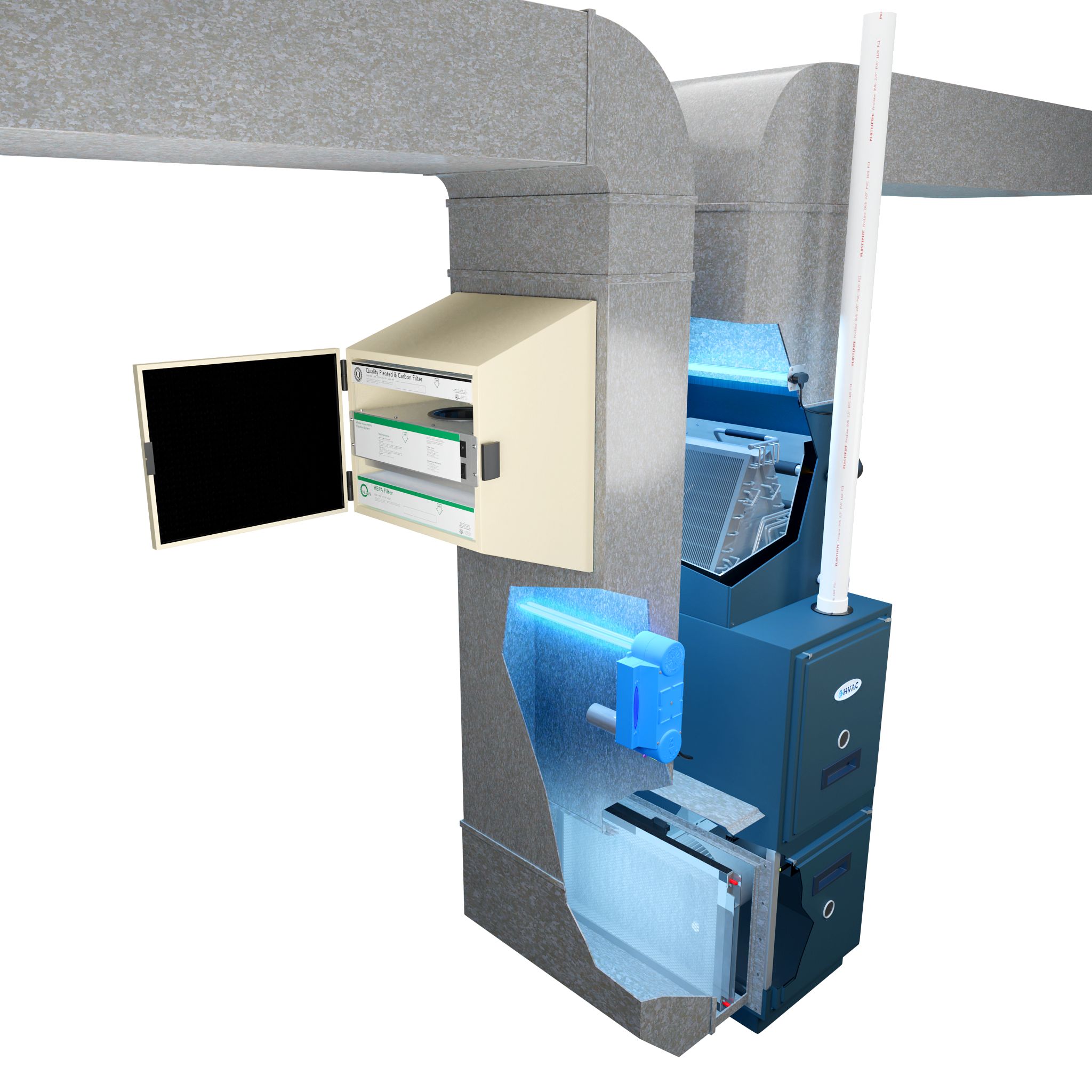 Whole-home HEPA air cleaner installed next to a furnace