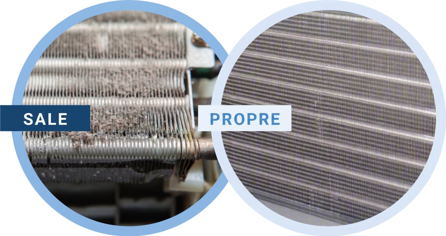 Comparaison côte à côte d'une serpentine CVCA propre et d'une serpentine encrassée